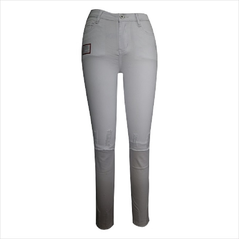 Wysoki pas biały zgrywanie kolana i hem skinny jean WS1001
