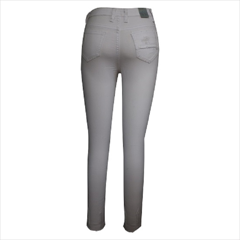 Wysoki pas biały zgrywanie kolana i hem skinny jean WS1001
