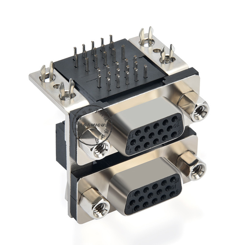 Kątowe złącze pcb mocujące żeńskie do żeńskiego złącze 15-stykowe D-Sub-Dual