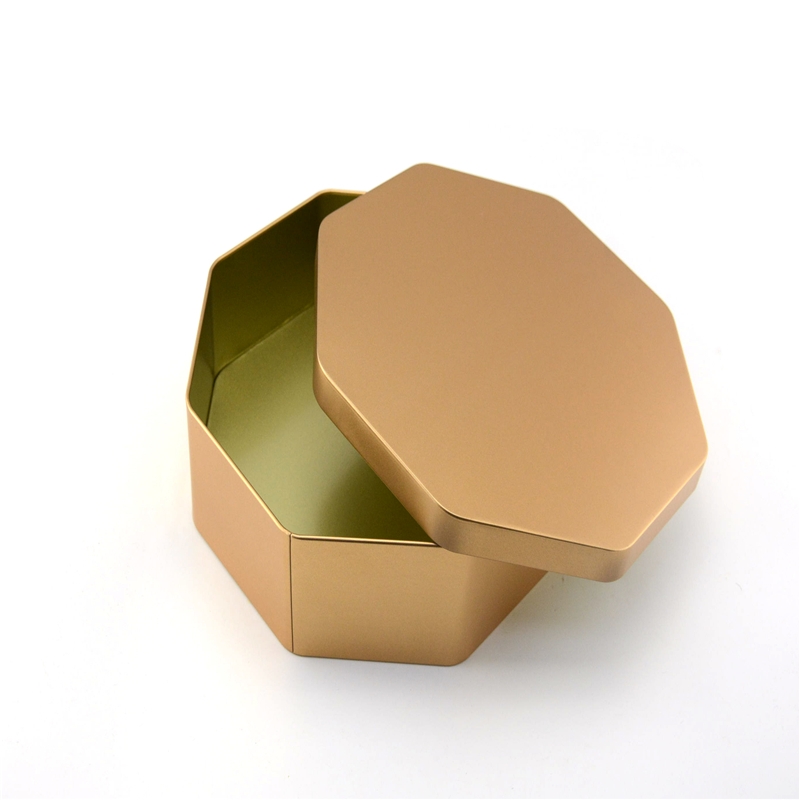 2018 nowy design ośmiokątny złoty blaszany pojemnik na mooncake, opakowanie ciasteczek