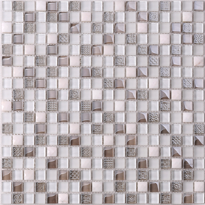 HK61 Biała mieszanka szarych porcelanowych szklanych płytek mozaikowych do salonu