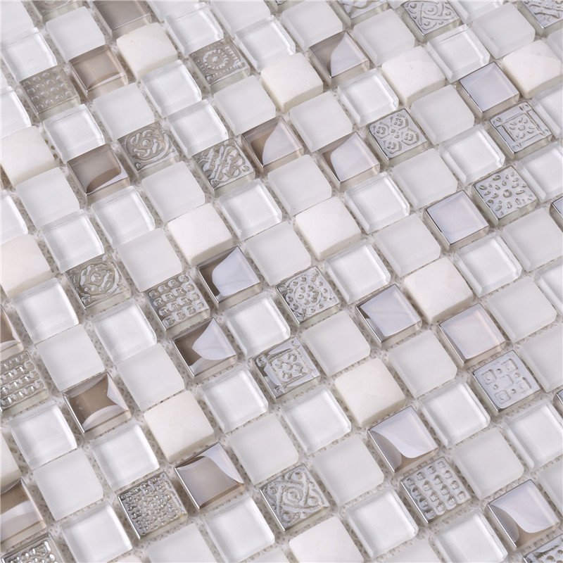 HK61 Biała mieszanka szarych porcelanowych szklanych płytek mozaikowych do salonu