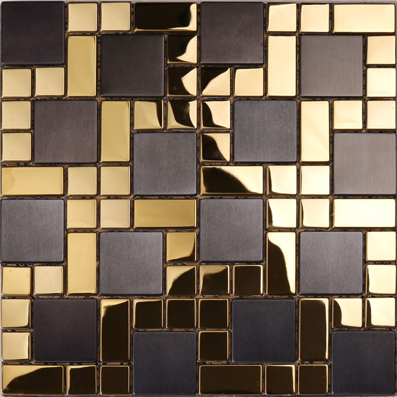 HSW18138 Płytki mozaikowe w kształcie kwadratu Black Mix Gold