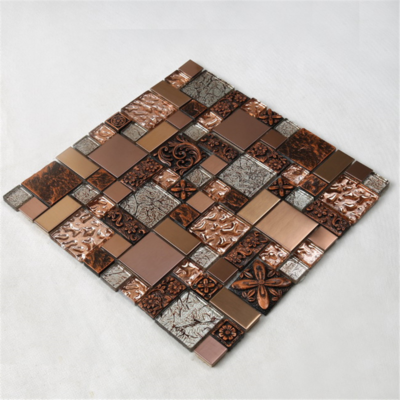 HXL09 Kwadratowe miedziane złoto Płytki mozaikowe ze stali nierdzewnej Szklane płytki do łazienki i kuchni