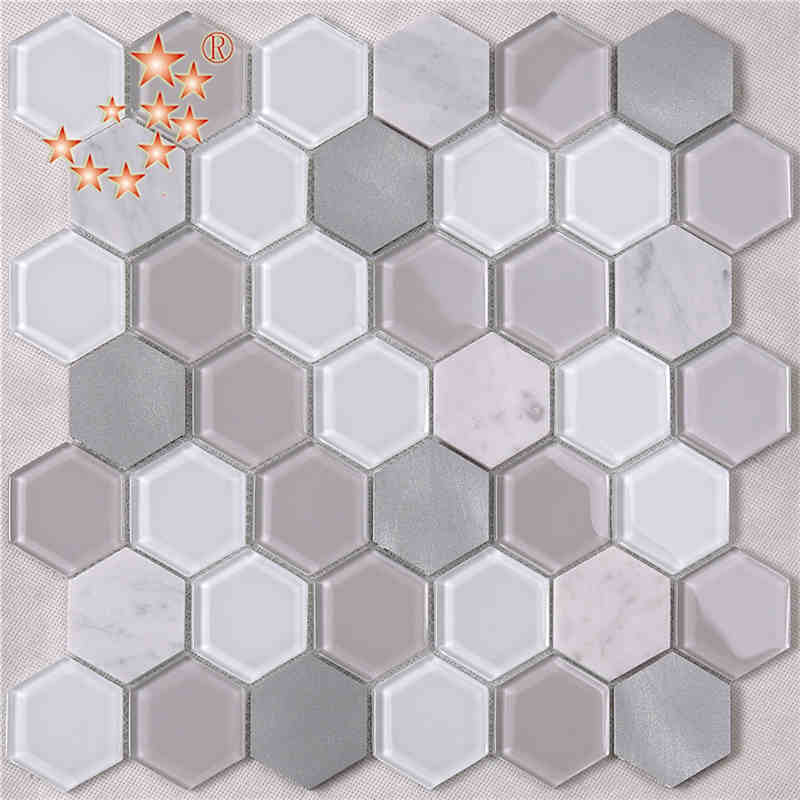 Najnowsza konstrukcja kuchni i łazienki Dekoracja wnętrz Waterjet Hexagon Metal Glass Mieszane marmurowe podłogi Mozaika