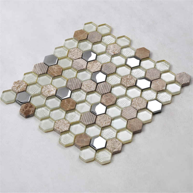 Glitter Silver Plating Kolorowy Hexagon Ceramic Wall Tile Kitchen Backsplash Glass Mosaic