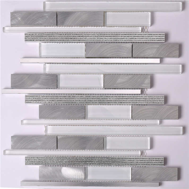 Płytki mozaikowe do ścian ze szkła Super White u0026 Alu