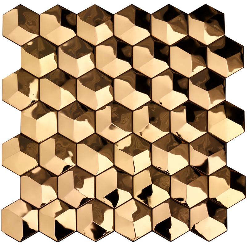 Luksusowe 3D Gold Hexagon Metal Wall Tiles Art Decor