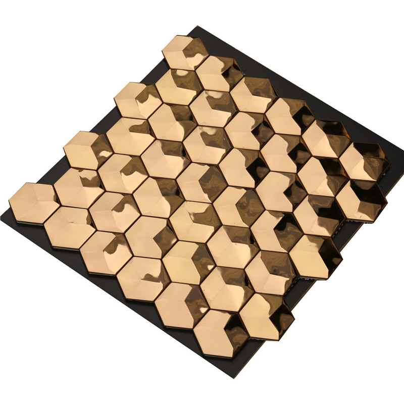 Luksusowe 3D Gold Hexagon Metal Wall Tiles Art Decor