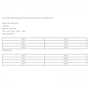 G80 Kute matrycowo europejskie spoiwo ładunkowe z hakami bezpieczeństwa