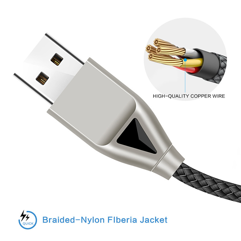 KPS-8449CB nylonowy kabel USB - diament typu c / oświetlenie / mikro