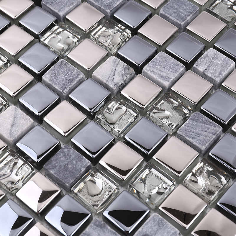 Wysokiej jakości najnowszy projekt Mozaika szklana z kryształu Mix Kamień Metal do kuchni Backsplash Płytka ścienna Błyszcząca czerń