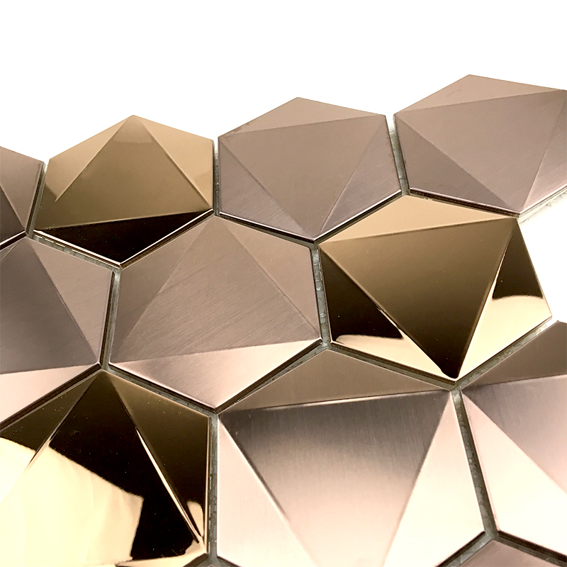 Różowe złoto 3D Hexagon 304/316 Płytki ze stali nierdzewnej Mozaika do dekoracji ścian