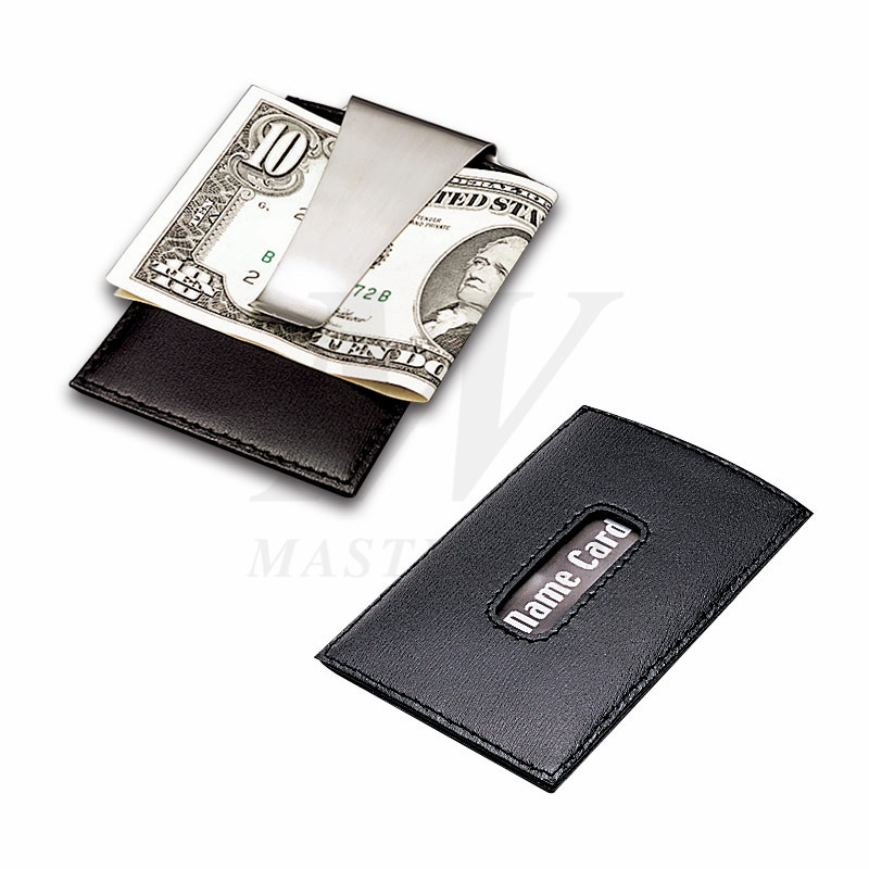 Skórzana / metalowa kieszeń na kartę kredytową z klipsem na pieniądze_B82866