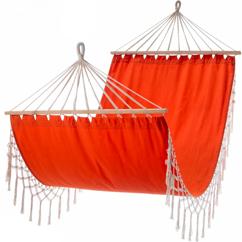 Tkanina hamakowa do użytku na zewnątrz Macrame - 100% Ręcznie robiony przenośny hamak bawełniany z drewnianym drążkiem