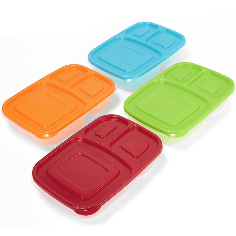 Przenośne łatwe w szkole / biurze 3 przedziały Bento Lunch Box Pojemniki na żywność gotowe do posiłków