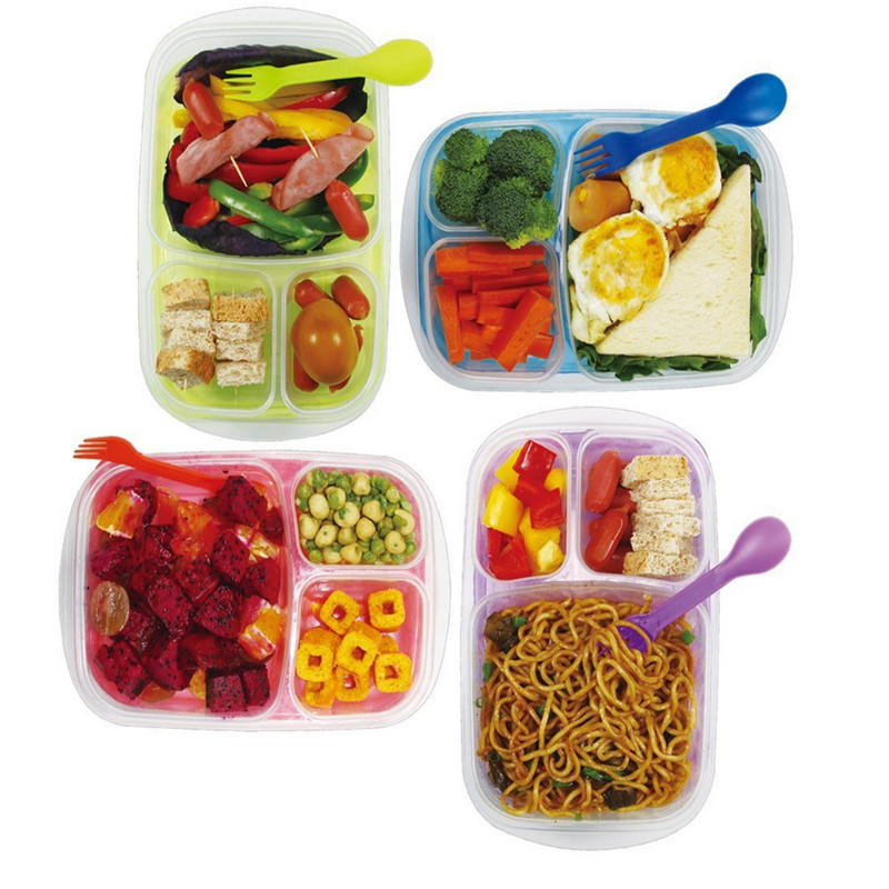 Przenośne łatwe w szkole / biurze 3 przedziały Bento Lunch Box Pojemniki na żywność gotowe do posiłków