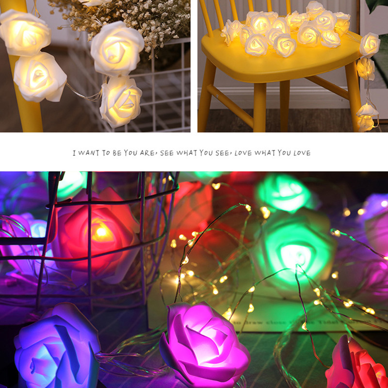 10 / 20LED Zasilanie bateryjne LED Rose Flower String Lights Christmas Fairy Light Valentine Wedding Holiday Party Decoration