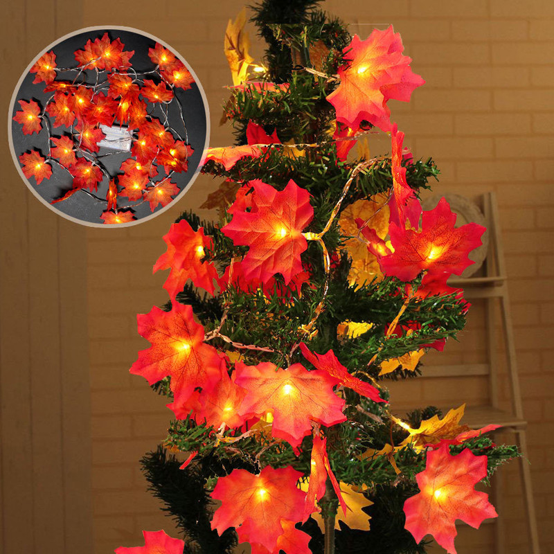 3M Święto Dziękczynienia Klon Liście Oświetlony Spadek Girlanda 30 LED Lights String