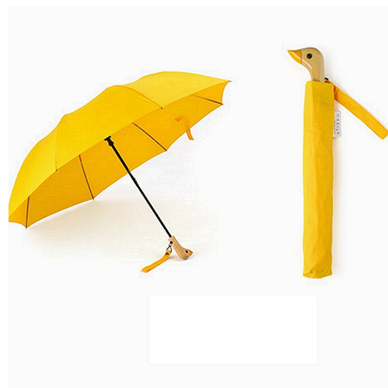 2019 automatyczny haczyk Żółty uchwyt z drewnianą rączką 2 składany parasol