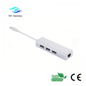 USB 3.1 Typ c do RG45 żeńskie Gigabit Ethernet + 3 * żeńskie złącze USB2.0 ABS Kod: FEF-USBIC-016