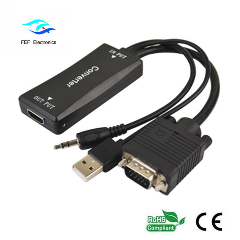 VGA męski na HDMI żeński + Audio + zasilacz USB Kod: FEF-HIC-011