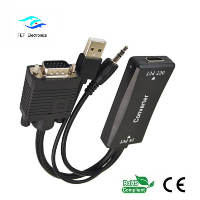 VGA męski na HDMI żeński + Audio + zasilacz USB Kod: FEF-HIC-011