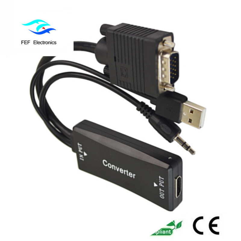 VGA męski na HDMI żeński + Audio + zasilacz USB Kod: FEF-HIC-011