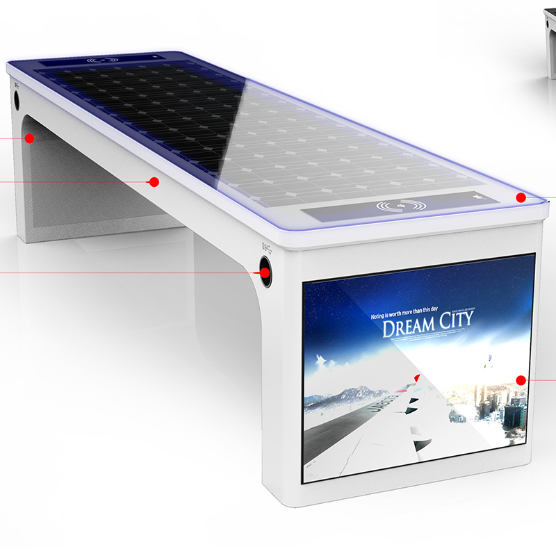 Solar Smart Park Bench z bezprzewodową ładowarką i routerem Wi-Fi 4G