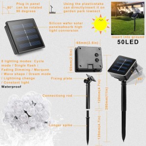 lampa solarna ciąg 50 LED bąbelkowa kula kryształowa 7 m / 23 ft 8 tryb Świąteczne lampki choinkowe odpowiednie na zewnątrz Świąteczny krajobraz ogród dziedziniec rodzinny urlop ścieżka trawnik przyjęcie zdobione białe świa...