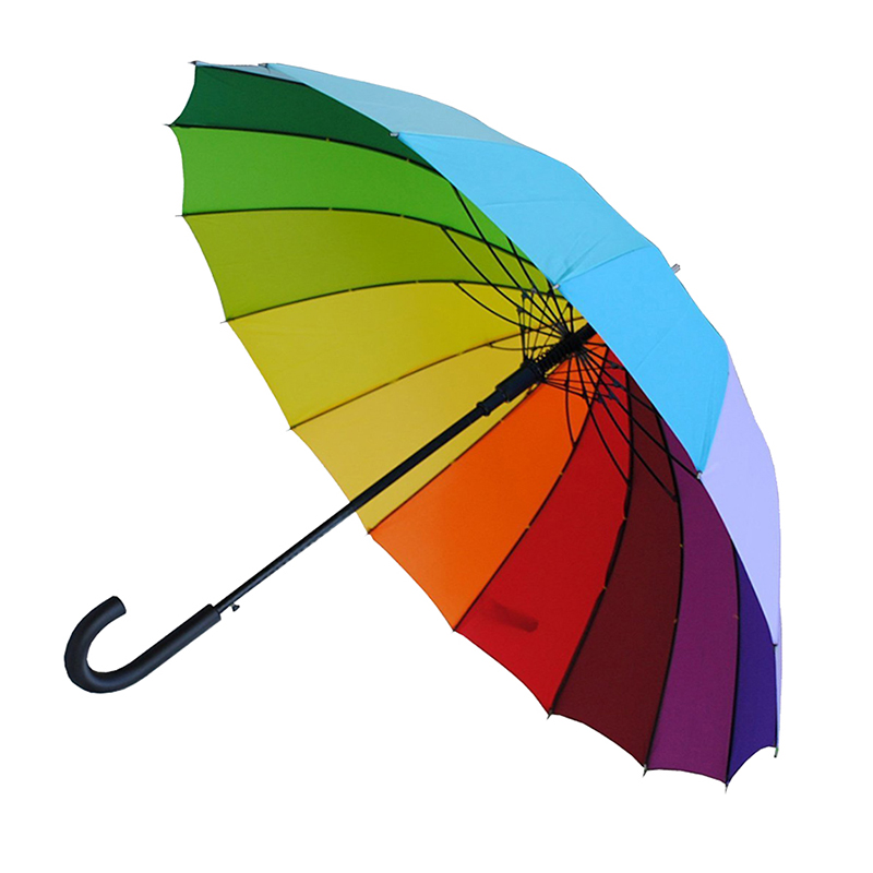 16 żebrowych tęczowych prezentów firmowych parasol z metalowymi żebrami prosty parasol z funkcją automatycznego otwierania