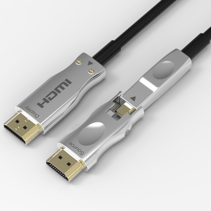 Odłączany kabel światłowodowy HDMI Obsługa 4K 60 Hz 18 Gb / s High Speed, z podwójnym Micro HDMI i standardowymi złączami HDMI