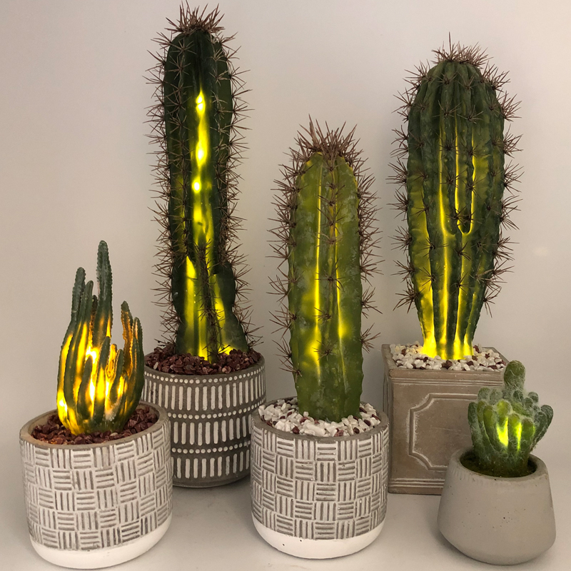 Sztuczny kaktus LED w ozdobnej szklanej doniczce Sztuczna dekoracja soczysta