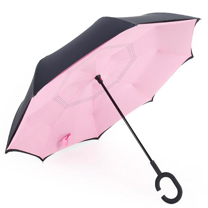 Parasol do góry nogami Odwrócony odwrócony parasol z wzorem na lewą stronę i uchwytem w kształcie litery „C”