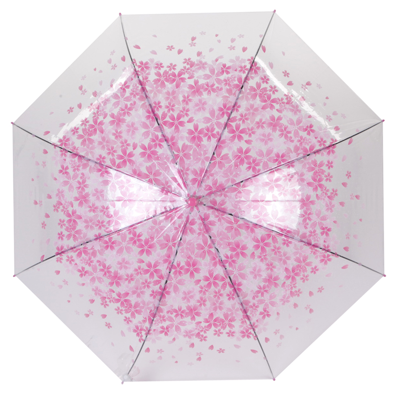 różowa sakura 23 '' 8k automatyczny plastikowy uchwyt J z przezroczystym parasolem w kształcie prostego poe
