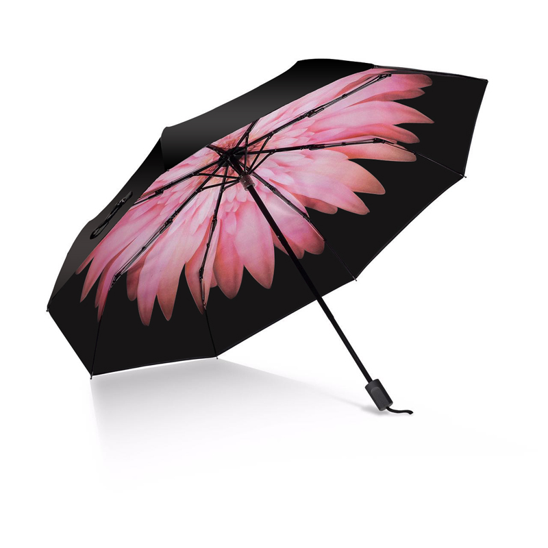 kwiat wewnątrz nadruk czarny parasol składany anty UV