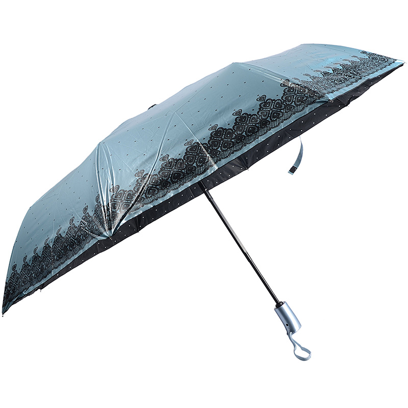 Parasol przeciwsłoneczny w czarnym kolorze z nadrukiem fotograficznym. 3 składany parasol