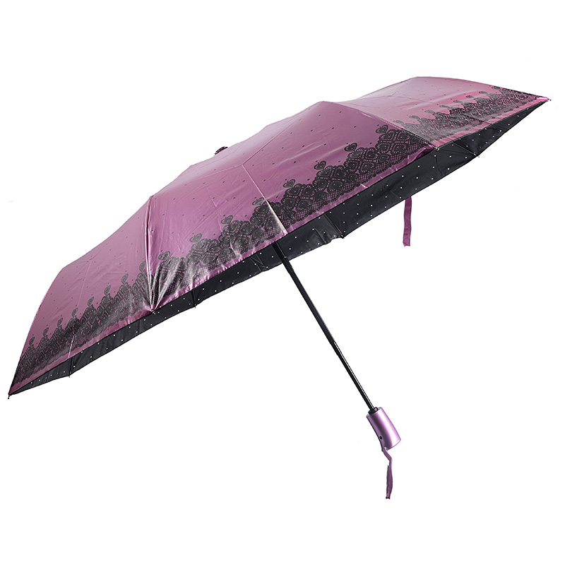 Materiał w kolorze różowego ultrafioletu z nadrukowanym, 3-krotnie składanym parasolem