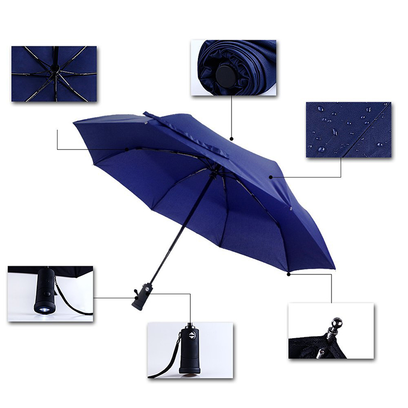 Deszczowy, mocny, wodoodporny, hurtowy 3-częściowy parasol z pochodnią LED