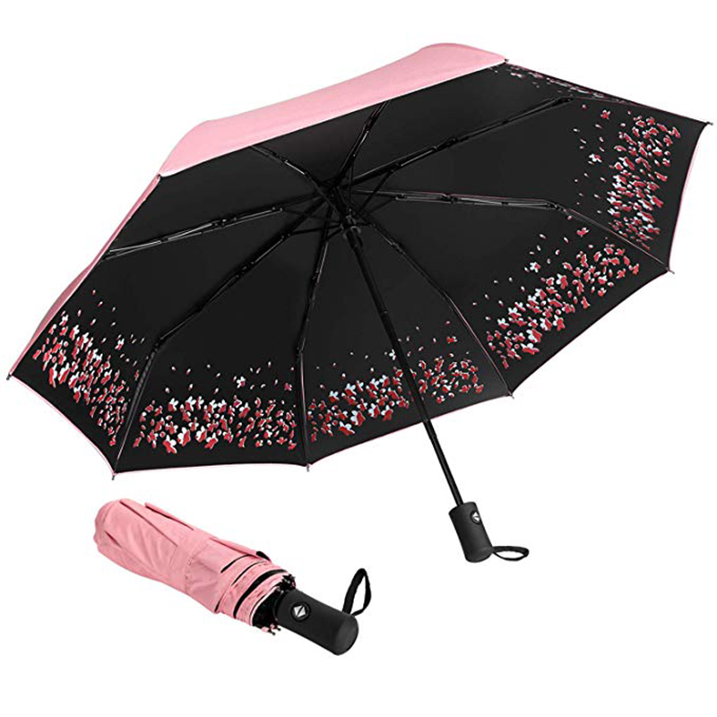Parasol z nadrukiem w kwiaty z czarną powłoką Ochrona przed promieniowaniem UV 3-częściowy parasol