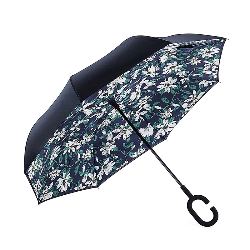 Parasol przeciwdeszczowy wiatroodporny z nadrukowanym wzorem kwiatu odwrócony parasol striaght