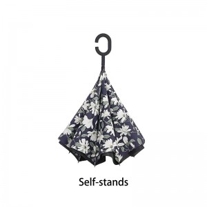 Parasol przeciwdeszczowy wiatroodporny z nadrukowanym wzorem kwiatu odwrócony parasol striaght