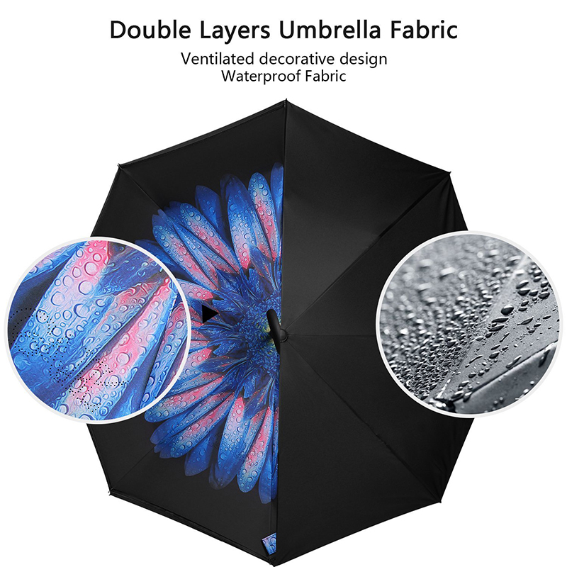 Parasol przeciwdeszczowy wiatroodporny z nadrukowanym wzorem kwiatu odwrócony parasol striaght