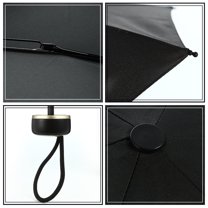 Czarna metalowa ramka z tkaniny pongee plastikowy uchwyt ręcznie otwierany 5-krotnie kieszonkowy parasol mini