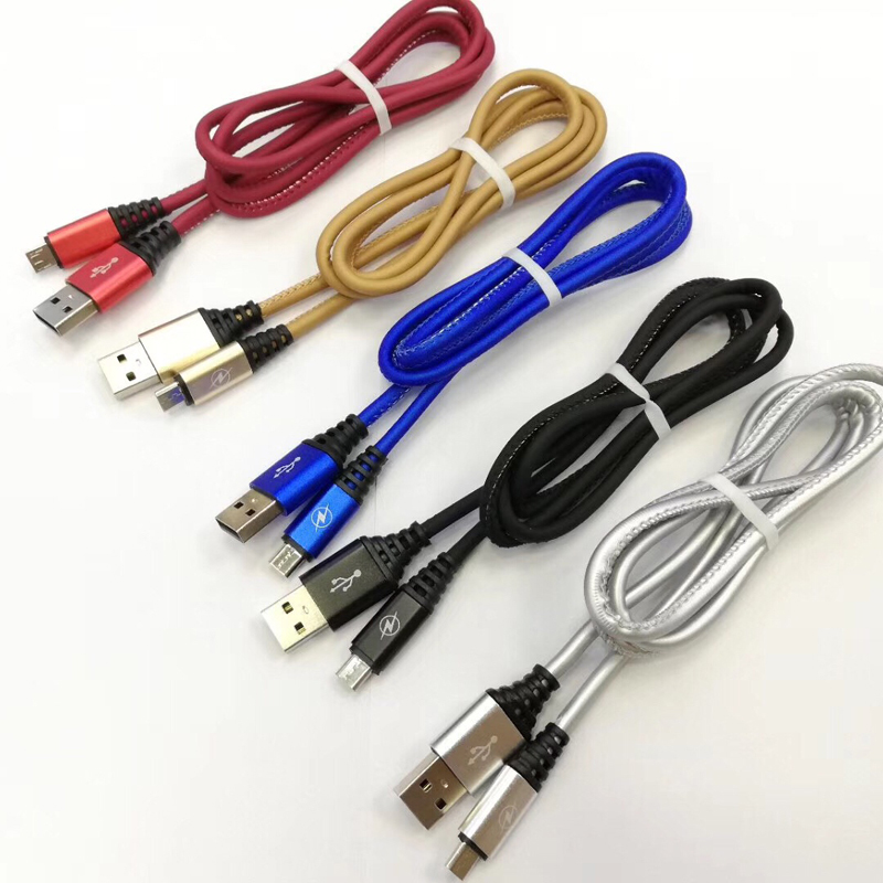 Okrągły kabel USB ze skóry PU do szybkiego ładowania micro USB, typu C, błyskawica iPhone do ładowania i synchronizacji
