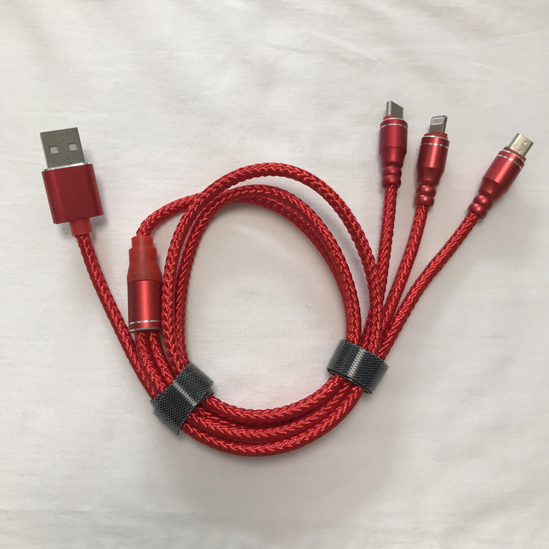 Kabel 3 w 1 w oplocie Ładowanie Okrągła aluminiowa obudowa USB 2.0 Micro do pioruna Kabel danych micro USB typu C.