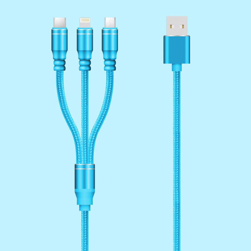 Kabel 3 w 1 w oplocie Ładowanie Okrągła aluminiowa obudowa USB 2.0 Micro do pioruna Kabel danych micro USB typu C.