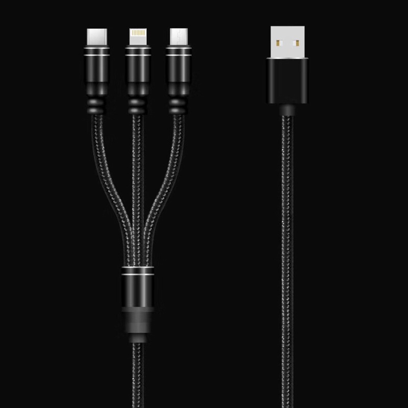 Kabel 3 w 1 w oplocie Ładowanie Okrągła aluminiowa obudowa USB 2.0 Micro do pioruna Kabel danych micro USB typu C.