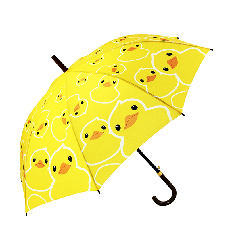 Prosty parasol 23-calowy materiał pongee z automatycznie otwieraną żółtą kaczką