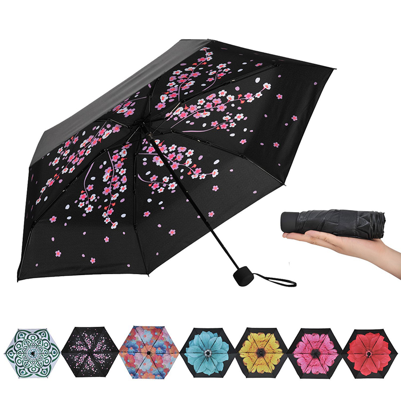 Popularny 5-krotnie składany parasol przeciwsłoneczny z nadrukiem kwiatowym